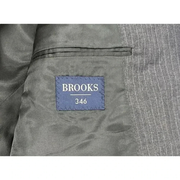 Brooks Brothers 346 Mens Dark Gray Pinstripe Wool Suit Jacket Sport Coat 46R - Picture 12 of 16